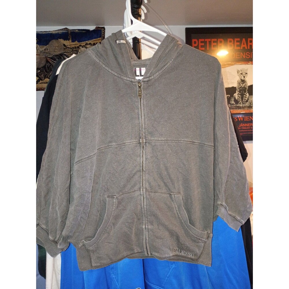 Billabong Full Zip Hoodie Men's S Sweatshirt Quilted Gray Surf Skate Grunge Y2K